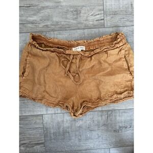 Anthropologie Cloth & Stone Orange 100% Linen Drawstring Pull On Shorts Large